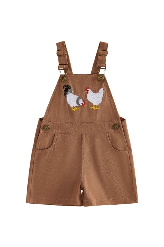 Toddler Baby Boy Girl Chicken Bib Overalls Shorts Kids Chick Rooster Embroidered Sleeveless Romper Jumpsuit with Adjustble Shoulder Strap Pockets Bbay Sprimg Summer Fall Clothes