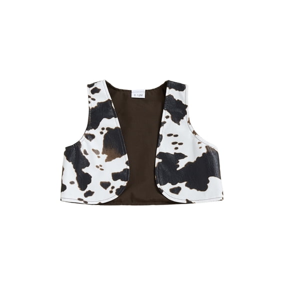 BemeyourBBs Toddler Baby Boy Girl Cow Print Vest Jacket Vintage Western Cowboy Outfit Cowgirl Vest PU Leather Cowprint Vest Open Front Jacket Sleeveless Waistcoat