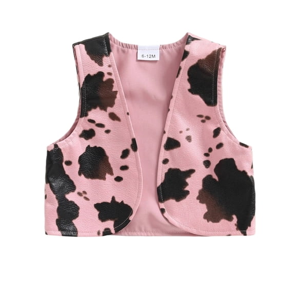 BemeyourBBs Toddler Baby Boy Girl Cow Print Vest Jacket Vintage Western Cowboy Outfit Cowgirl Vest PU Leather Cowprint Vest Open Front Jacket Sleeveless Waistcoat