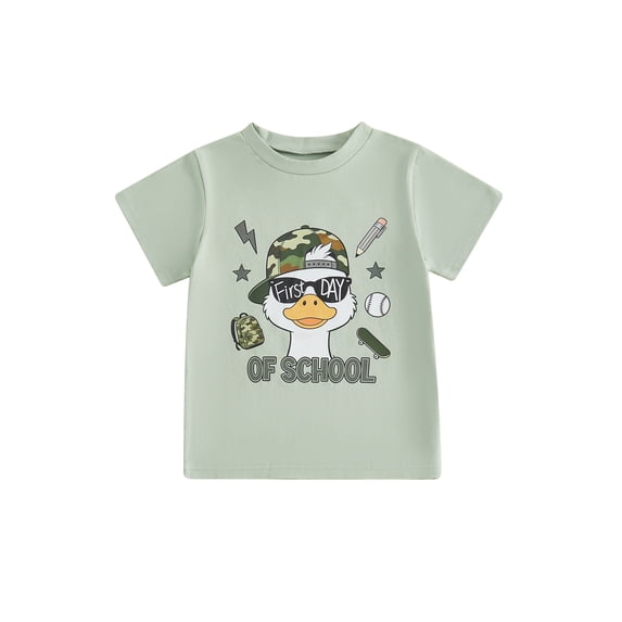 BemeyourBBs Toddler Baby Boy Girl First Day of School T Shirt Back to School Outfit Kids Pre Kindergarten Outfits Short Sleeve Duck Print Loose Pullover Tee Shirts Tops