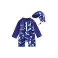 thumbnail image 1 of BemeyourBBs Toddler Baby Boy Girl One Piece Swimsuit Kids Infant Bathing Suit Long Sleeve Rash Guard Half Zipper Shark Swimwear Sunhat Set UPF 50+, 1 of 9