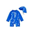 thumbnail image 1 of BemeyourBBs Toddler Baby Boy Girl One Piece Swimsuit Kids Infant Bathing Suit Long Sleeve Rash Guard Half Zipper Shark Swimwear Sunhat Set UPF 50+, 1 of 9