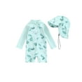 thumbnail image 1 of BemeyourBBs Toddler Baby Boy Girl One Piece Swimsuit Newborn Infant Girl Bathing Suit UPF 50+ Long Sleeve Rash Guard Half Zipper Dinosaur Turtle Whale Swimwear Sunhat Set, 1 of 9