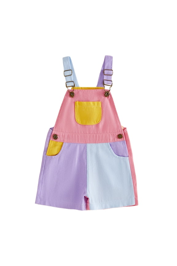 Toddler Baby Boy Girl Patchwork Overalls Shorts Kids Contrast Color Sleeveless Romper Jumpsuit with Adjustble Shoulder Strap Pockets 90s Clothes
