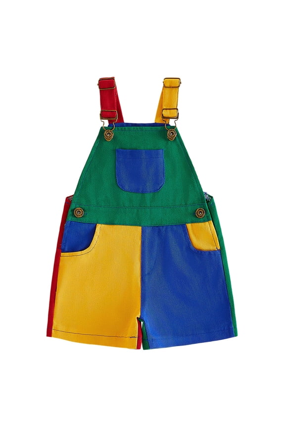Toddler Baby Boy Girl Patchwork Overalls Shorts Kids Contrast Color Sleeveless Romper Jumpsuit with Adjustble Shoulder Strap Pockets 90s Clothes