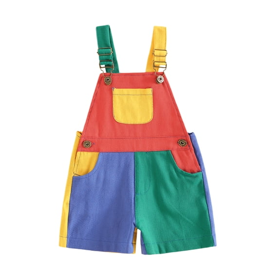 BemeyourBBs Toddler Baby Boy Girl Patchwork Overalls Shorts Kids Contrast Color Sleeveless Romper Jumpsuit with Adjustble Shoulder Strap Pockets 90s Clothes