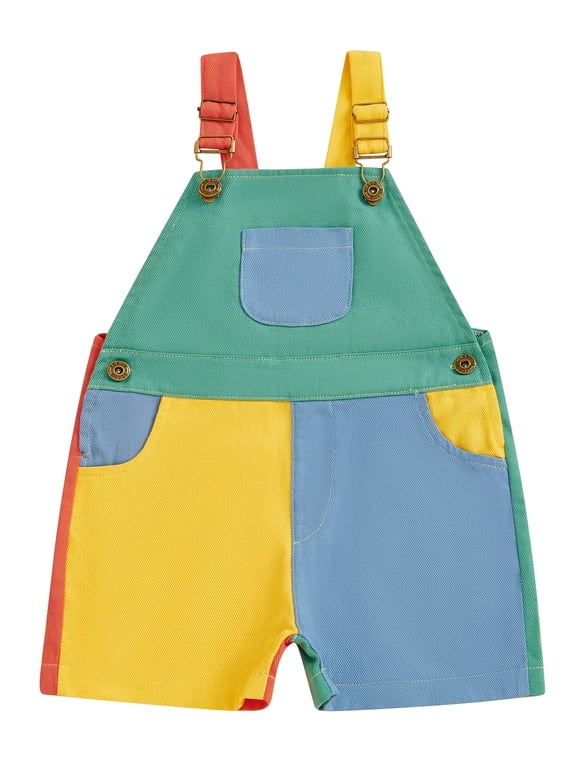 Toddler Baby Boy Girl Patchwork Overalls Shorts Kids Contrast Color Sleeveless Romper Jumpsuit with Adjustble Shoulder Strap 90s Clothes