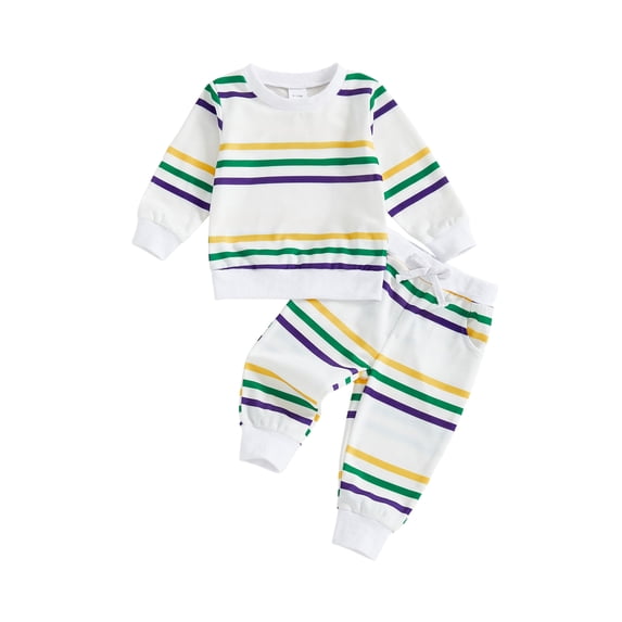 BemeyourBBs Toddler Baby Boy Girl Spring Fall Winter Clothes Carnival Mardi Gras Outfit Contrast Striped Sweatshirt and Pants