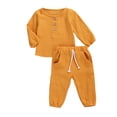 thumbnail image 1 of BemeyourBBs Toddler Baby Boy Girl Spring Summer Fall Winter Clothes Baby Girl Boy Cotton 2 Piece Outfits Solid Long Sleeve Half Button Down Shirt Top Pockets Long Pants Set, 1 of 7