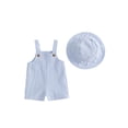 thumbnail image 1 of BemeyourBBs Toddler Baby Boy Girl Summer Overalls Rompers with Sun Hat Kids Bib Overalls Shorts Infant Stripe Printed Buttons Sleeveless Bodysuit Jumpsuits 6 9 12 18 24 Months 2 3 Years, 1 of 9