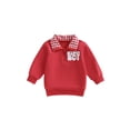 thumbnail image 1 of BemeyourBBs Toddler Baby Boy Girl Valentine Outfit Jesus Love Me Sweatshirt Fall Winter Spring Baby Christening Clothes Long Sleeve Plaid Lapel Quarter Zip Pullover Letter Heart Embroidery Tops, 1 of 9