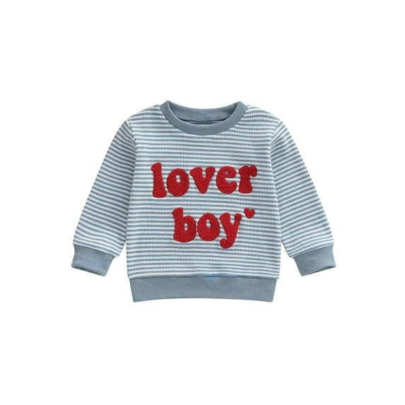 BemeyourBBs Toddler Baby Boy Girl Valentine Sweatshirts Outfit Lover Boy Embroidery Long Sleeve Stripes Pullovers Tops