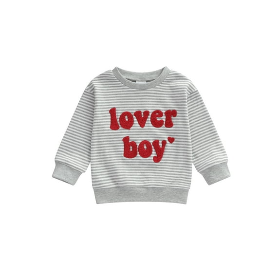BemeyourBBs Toddler Baby Boy Girl Valentine Sweatshirts Outfit Lover Boy Embroidery Long Sleeve Stripes Pullovers Tops