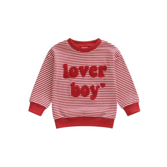 BemeyourBBs Toddler Baby Boy Girl Valentine Sweatshirts Outfit Lover Boy Embroidery Long Sleeve Stripes Pullovers Tops
