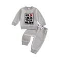 thumbnail image 1 of BemeyourBBs Toddler Baby Boy Girl Valentines Day Outfit Fall Winter Spring Clothes Striped Heart Letter Long Sleeve Sweatshirt and Pants 2 Piece Outfits Set, 1 of 9