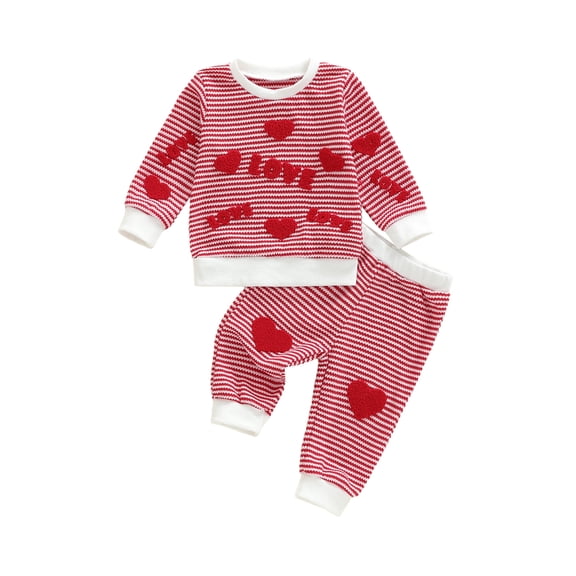 BemeyourBBs Toddler Baby Boy Girl Valentines Day Outfit Striped Heart Sweatshirt and Pants Set Spring Fall Winter Clothes