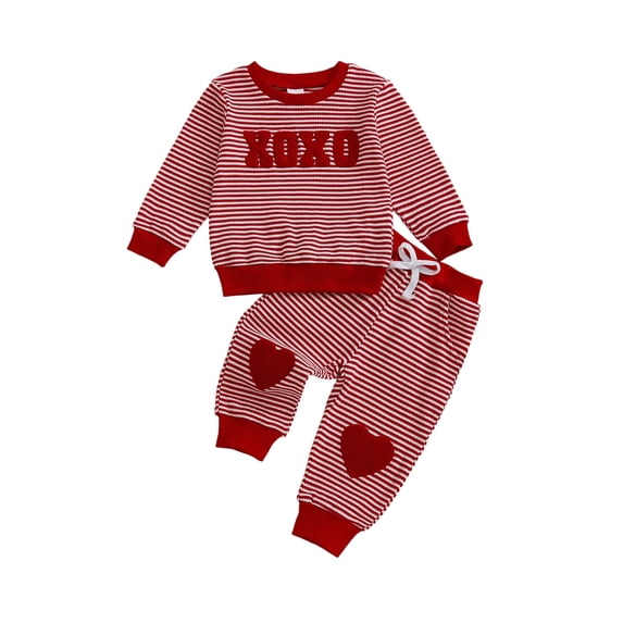 BemeyourBBs Toddler Baby Boy Girl Valentines Day Outfit Striped Heart Sweatshirt and Pants Set Spring Fall Winter Clothes