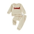 thumbnail image 1 of BemeyourBBs Toddler Baby Boy Girl Valentines Day Outfits Loved Letters Embroidery Sweatshirt and Pants Set Spring Fall Winter Clothes, 1 of 9