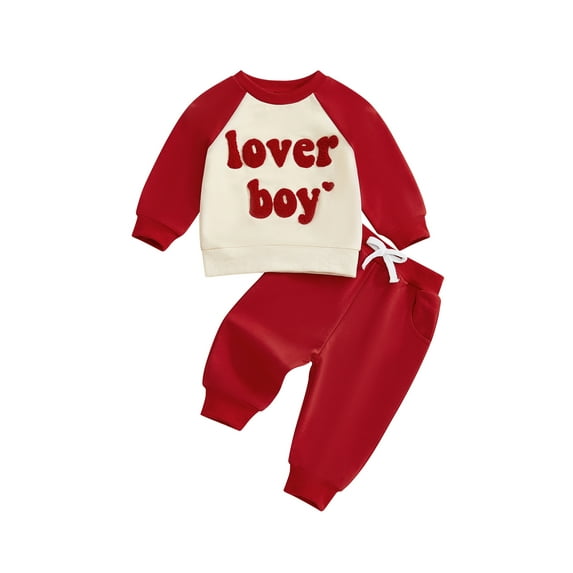 BemeyourBBs Toddler Baby Boy Girl Valentines Day Outfits Lover Boy Letter Long Sleeve Pullover Sweatshirt Tops Stripe Pants Set Spring Fall Winter Clothes