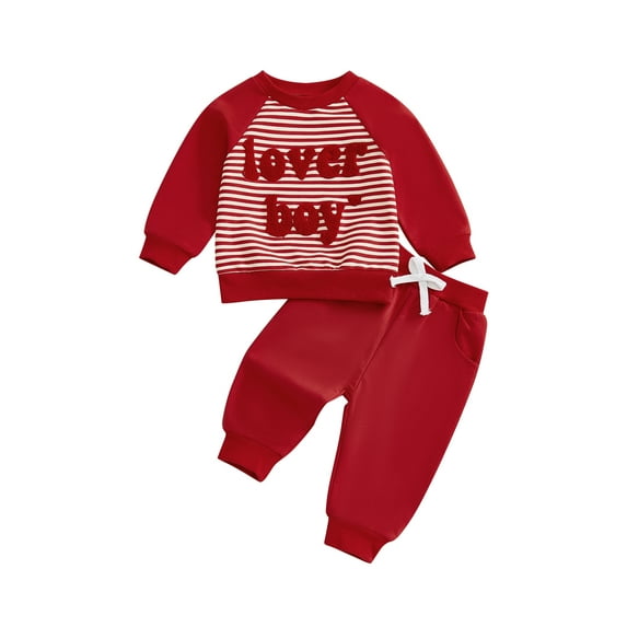 BemeyourBBs Toddler Baby Boy Girl Valentines Day Outfits Lover Boy Letter Long Sleeve Pullover Sweatshirt Tops Stripe Pants Set Spring Fall Winter Clothes