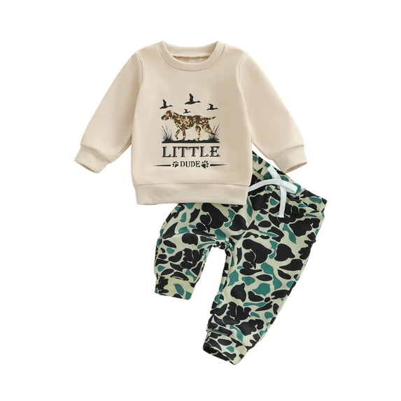 BemeyourBBs Toddler Baby Boy Hunting Outfits Spring Fall Winter Clothes Animal Letter Print Long Sleeve Sweatshirt and Camouflage Pants Set