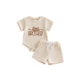 thumbnail image 1 of BemeyourBBs Toddler Baby Boy Little Brother Big Brother Matching Outfit Infant Boys Summer Clothes Waffle Knit Short Sleeve Letters Embroidery Romper T Shirt with Shorts Set, 1 of 9
