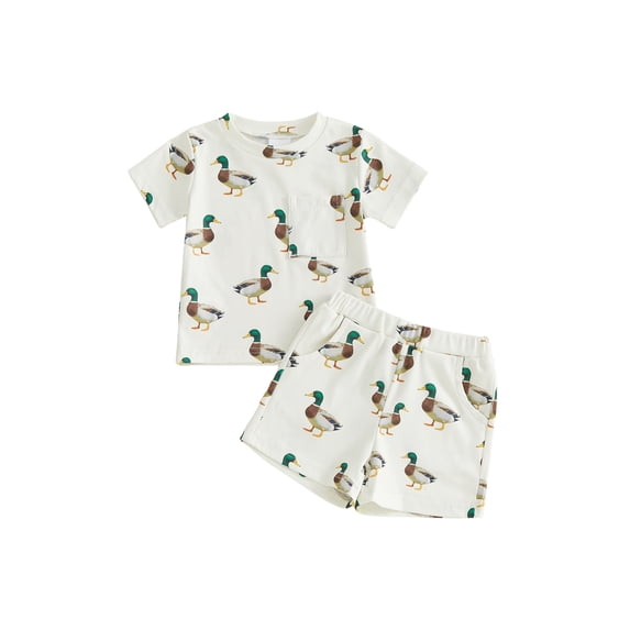 BemeyourBBs Toddler Baby Boy Mallard Duck Outfit Infant Baby Boys Summer Clothes Short Sleeve Duck Cattle Print T Shirt Tops and Shorts Set Toddler Baby Boys Summer Outfit