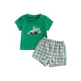 thumbnail image 1 of BemeyourBBs Toddler Baby Boy Mardi Gras Outfit Spring Summer Carnival Clothes Cute Tractor Embroidery Short Sleeve T-Shirt Top and Shorts Set, 1 of 9