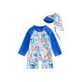 thumbnail image 1 of BemeyourBBs Toddler Baby Boy One Piece Swimsuit Kids Infant Bathing Suit Long Sleeve Rash Guard Half Zipper Dinosaur Swimwear Sunhat Set UPF 50+, 1 of 9