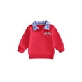 thumbnail image 1 of BemeyourBBs Toddler Baby Boy Patriotic Sweatshirt Shirts Infant Baby Boys 4th of July Outfit USA Flag in Tractor Embroidery Long Sleeve Lapel Half Zipper Pullover Sweater Shirt Tops, 1 of 9