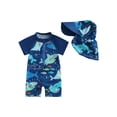 thumbnail image 1 of BemeyourBBs Toddler Baby Boy Shark One Piece Swimsuit Newborn Infant Boy Bathing Suit UPF 50+ Short Sleeve Rash Guard Half Zipper Swimwear Sunhat Set, 1 of 9