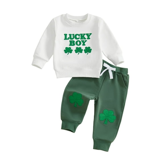 BemeyourBBs Toddler Baby Boy St Patricks Day Outfit Cute Irish Spring Clothes Lucky Boy Clover Letter Long Sleeve Sweatshirt and Joggers Pants 2 Piece Clothing Set