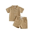 thumbnail image 1 of BemeyourBBs Toddler Baby Boy Summer Clothes 2 Pieces Outfits Textured Short Sleeve Button Down UP Collar Shirts Pockets Shorts Set, 1 of 8