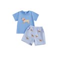 thumbnail image 1 of BemeyourBBs Toddler Baby Boy Summer Clothes Baby Boys Summer 2 Piece Outfit 2 3 4 5 6 7 Years Cute Puppy Dog Embroidered Short Sleeve T-shirts Striped Elastic Waist Pockets Shorts Set, 1 of 9