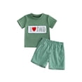 thumbnail image 1 of BemeyourBBs Toddler Baby Boy Summer Clothes Fathers Day Outfit I Love Dad Letter Heart Embroidered Crew Neck Short Sleeve T Shirt Tops and Plaid Shorts Set Toddler Boys Summer Outfits, 1 of 9