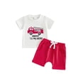 thumbnail image 1 of BemeyourBBs Toddler Baby Boy Summer Clothes Firefighter Outfit Shorts Set Fire Truck Applique Short Sleeve T-shirts And Pockets Shorts 2 Piece Toddler Boys Summer Outfit, 1 of 9