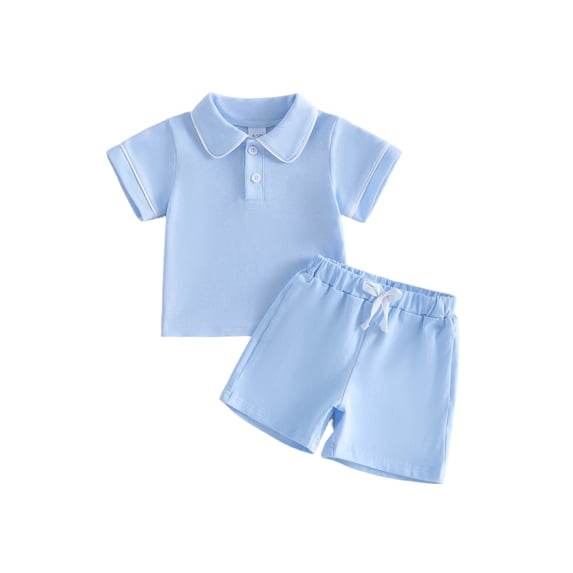 BemeyourBBs Toddler Baby Boy Summer Clothes Infant Baby Boy 2 Pieces Outfit Cotton Short Sleeve Solid Color Lapel Collared Shirt Tops and Shorts Set