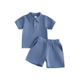 thumbnail image 1 of BemeyourBBs Toddler Baby Boy Summer Clothes Infant Baby Boy 2 Pieces Outfit Cotton Short Sleeve Solid Color Lapel Collared Shirt Tops and Shorts Set, 1 of 9