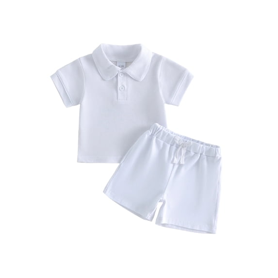 BemeyourBBs Toddler Baby Boy Summer Clothes Infant Baby Boy 2 Pieces Outfit Cotton Short Sleeve Solid Color Lapel Collared Shirt Tops and Shorts Set
