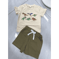 thumbnail image 1 of BemeyourBBs Toddler Baby Boy Summer Clothes Infant Baby Boys Summer 2 Piece Outfit Excavator Truck Airplane Embroidery Short Sleeve T Shirt and Elastic Waist Solid Pockets Shorts Set, 1 of 2