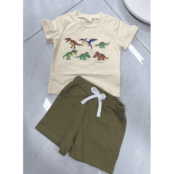 BemeyourBBs Toddler Baby Boy Summer Clothes Infant Baby Boys Summer 2 Piece Outfit Excavator Truck Airplane Embroidery Short Sleeve T Shirt and Elastic Waist Solid Pockets Shorts Set