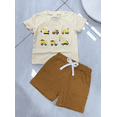 thumbnail image 1 of BemeyourBBs Toddler Baby Boy Summer Clothes Infant Baby Boys Summer 2 Piece Outfit Excavator Truck Airplane Embroidery Short Sleeve T Shirt and Elastic Waist Solid Pockets Shorts Set, 1 of 2