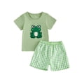 thumbnail image 1 of BemeyourBBs Toddler Baby Boy Summer Clothes Infant Baby Boys Turtle Shark Frog Outfit Short Sleeve Animal Embroidery T-Shirt and Plaid Shorts Toddler Boys Summer Outfits, 1 of 7