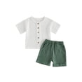 thumbnail image 1 of BemeyourBBs Toddler Baby Boy Summer Clothes Infant baby Boys Cotton Linen Outfits Short Sleeve Solid Color Button Down Shirt Tops and Elastic Waist Pockets Shorts 2Pcs Set, 1 of 9