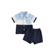 thumbnail image 1 of BemeyourBBs Toddler Baby Boy Summer Clothes Jacquard 2 Pieces Outfits Contrast Short Sleeve Button Down Shirts and Solid Shorts Set Toddler Boys Summer Outfit, 1 of 9