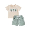 thumbnail image 1 of BemeyourBBs Toddler Baby Boy Summer Clothes Newborn Infant Baby Boys 2 Pieces Outfit Tree Duck Shark Short Sleeve T-shirts Striped Elastic Waist Pockets Shorts Set, 1 of 9