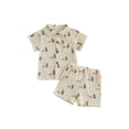 thumbnail image 1 of BemeyourBBs Toddler Baby Boy Summer Cotton Linen Clothes Cute Infant Boy Dinosaur Duck Outfit Print Button Down Turn Down Neck Short Sleeve Shirt and Shorts 2 Pcs Set, 1 of 9