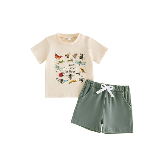 BemeyourBBs Toddler Baby Boy Summer Outfit Cute Infant Boys Clothes Animal Insect Print Short Sleeve T-shirt and Solid Shorts 2 Piece Set