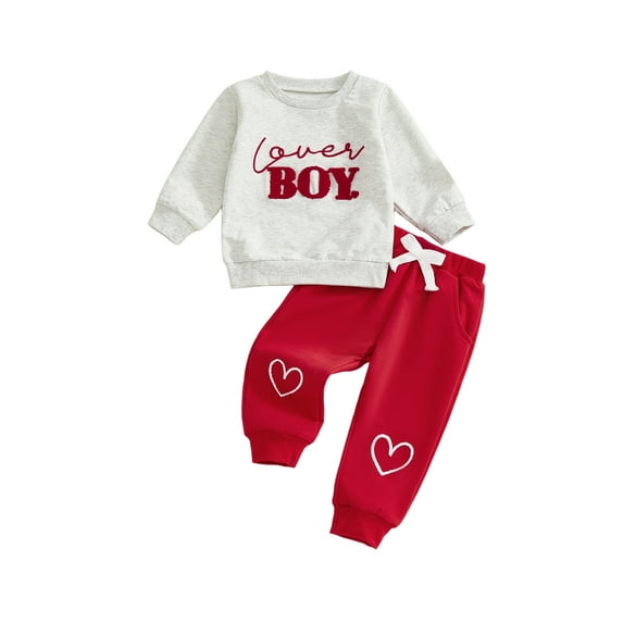 BemeyourBBs Toddler Baby Boy Valentines Day 2 Piece Outfits Newborn Love Boy Sweatshirt Tops and Pants Set Fall Winter Spring Clothes
