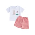 thumbnail image 1 of BemeyourBBs Toddler Baby Boy Valentines Day Outfit Spring Summer Clothes Cute Fire Engine Embroidery Short Sleeve T-Shirt Top and Plaid Shorts Set, 1 of 9